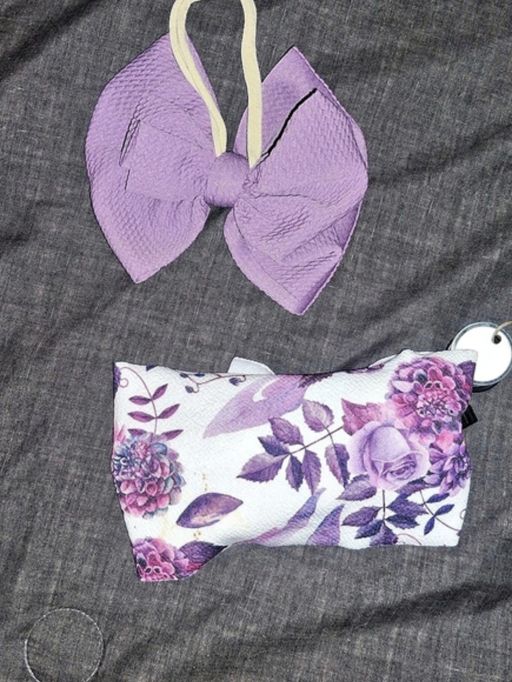 Little Lopers Floral Bow Headband Set in White & Purple